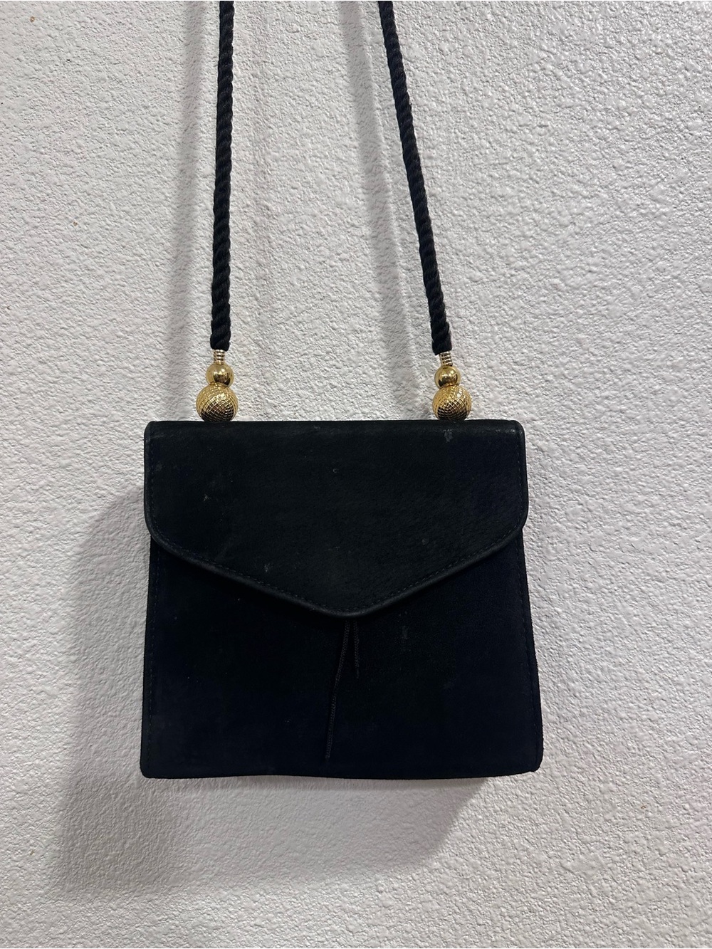 Mary Kay Black Suede Shoulder Bag with Gold Bead Accents